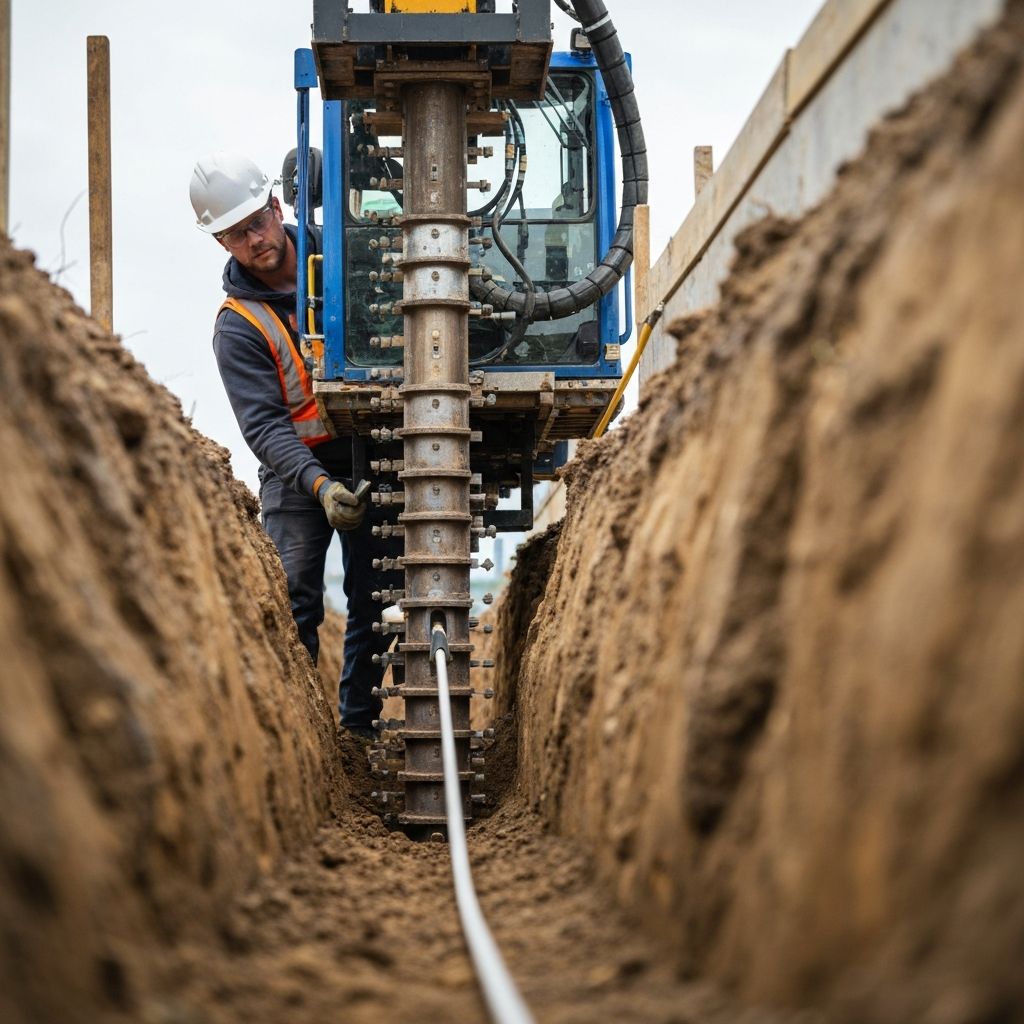 Directional boring machine installing fiber optic cables